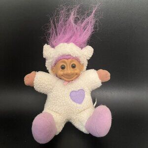 Russ Troll Doll Lamb Suit Costume Purple Hair & Heart Approx 7" including hair